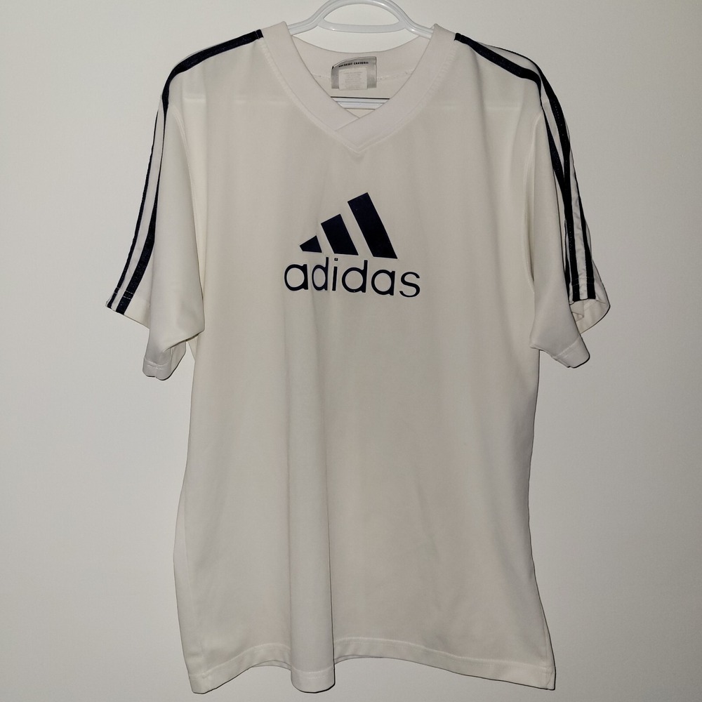 Vintage Adidas Soccer Jersey Shirt Men's Size Medium Made In USA White Blue